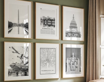 Washington D.C. Black & White Landmark Prints: Set of 6