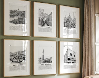 Venice Black & White Photo Prints: Set of 6