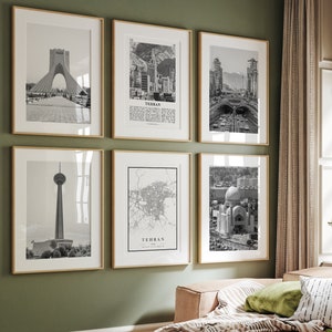 Tehran City Prints: Black and White Photo Gallery Wall Art (Set of 6)