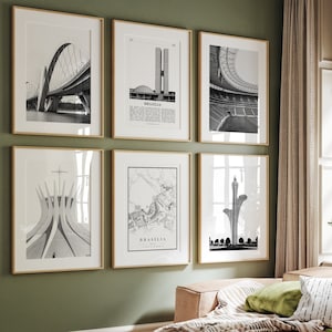 Brasília Stadt Schwarzweiß-Kunstdrucke 6er-Set, Brasília Fotogalerie Wand, Brasília druckbare Kunst, Brasília Karte Poster, Brasilien