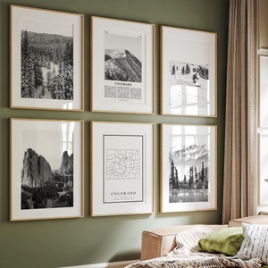 Ensemble de 6 impressions noir et blanc du Colorado, galerie de photos du Colorado, affiches du Colorado, carte du Colorado dans le CO