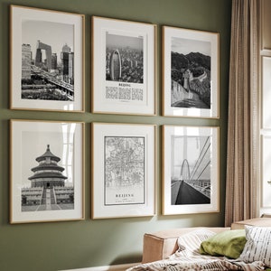 Beijing China Black and White City Print, Beijing Set of 6, Beijing City Art Prints, Beijing Photo Gallery, Beijing City Map, 北京