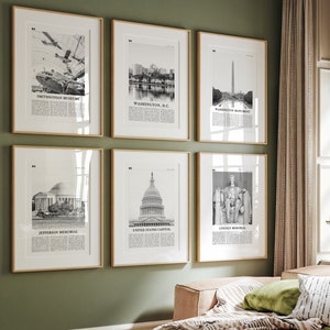 6er Set Washington D.C. Poster | Washingtoner Monument | Smithsonian Museum | Lincoln Gedenkstätte | jefferson Gedenkstätte | Kapitylin der Vereinigten Staaten