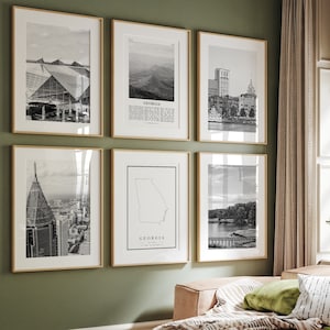 Georgia State Prints, Georgia Schwarzweißdrucke 6er-Set, Fotogalerie von Georgia, Poster von Georgia, Karte von Georgia, US-State