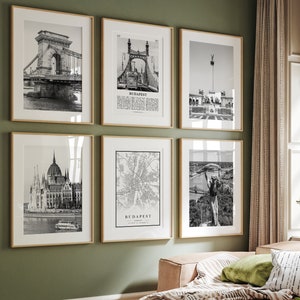 Budapest City Prints, Budapest Black and White Prints Set of 6, Budapest Wall Art, Budapest Photo Gallery, Budapest Map, Hungary