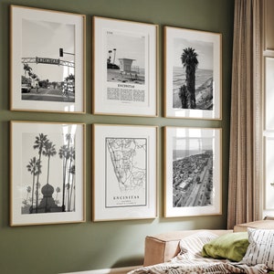Set di 6 stampe in bianco e nero di Minimal Encinitas City, California, set di stampe artistiche di Encinitas, galleria fotografica di Encinitas, mappa di Encinitas, Stati Uniti