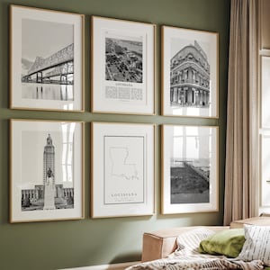 Louisiana Black and White Prints Set: Photo Gallery, Map (Digital Download)