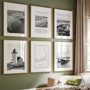 Stampe della città di Cape Cod, set di 6 stampe in bianco e nero di Cape Cod, arte murale di Cape Cod, galleria fotografica di Cape Cod, mappa di Cape Cod, Massachusetts MA