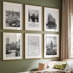 Hamburg Black and White Photo Prints Set: City Map, Landmarks (Digital Download)
