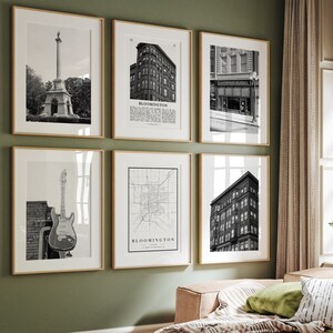 Bloomington City Prints, Bloomington Schwarzweißdruck-Set mit 6 Stück, Bloomington Wall Art, Bloomington Gallery, Bloomington Map, Illinois
