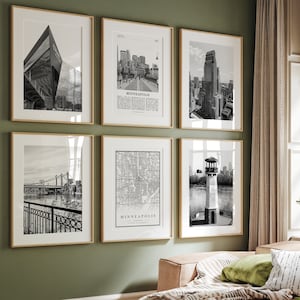 Minneapolis City Prints, Minneapolis Black and White Set of 6, Minneapolis Wall Art, Minneapolis Photo Gallery, Minneapolis Map, Minnesota