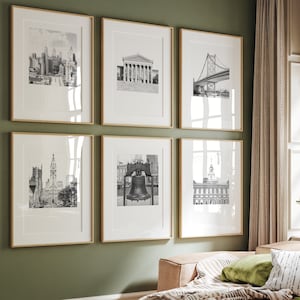 Philadelphia Prints Set of 6 | City Hall | Independence Hall | Skyline | Museum of Art | Benjamin Franklin Bridge | Liberty Bell | PA