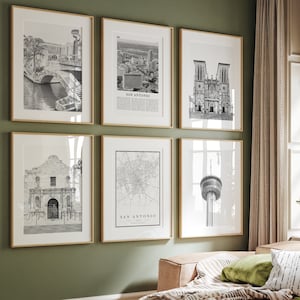 San Antonio Prints Set of 6 | Black & White Art | River Walk | The Alamo | Skyline | San Fernando Cathedral | Tower of the Americas | Texas