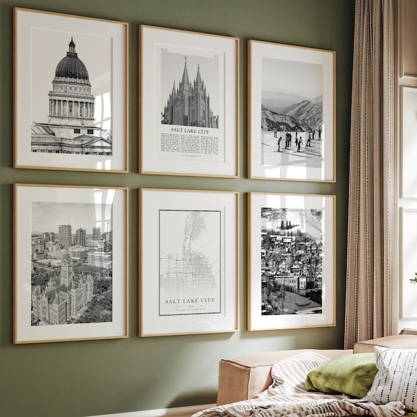 Salt Lake City Prints, Salt Lake Black and White Prints Set of 6, Salt Lake Wall Art, Salt Lake Photo Gallery, Salt Lake Map, Utah UT