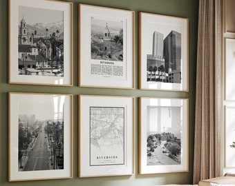 Riverside City Prints: Black & White Photo Gallery Wall Art (Set of 6)