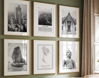 Thailand Black and White Photo Gallery Wall Art Set