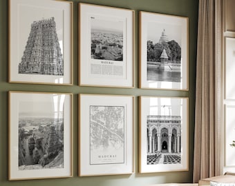 Madurai Black & White Prints Set: India Temple Art (Digital Download)
