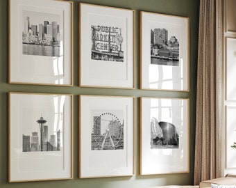 Seattle Prints Set: Black & White Skyline Art