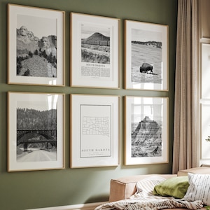 Stampe dello Stato del Dakota del Sud, Set di 6 stampe in bianco e nero del Dakota del Sud, Galleria fotografica del Dakota del Sud, Mappa del Dakota del Sud, Stato degli Stati Uniti