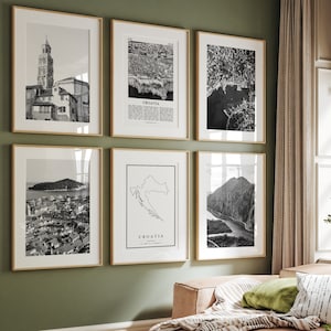 Minimal Croatia in Balkans Print Black and White Prints Set of 6, Croatia Architecture Photo Gallery, Croatia Map, Hvar, Dubrovnik