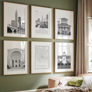 Columbus OH Prints: Black & White Landmark Art Set (Digital Download)