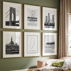New Jersey State Prints, New Jersey Schwarzweißdrucke 6er-Set, New Jersey Fotogalerie, New Jersey NJ Karte, US Bundesstaat