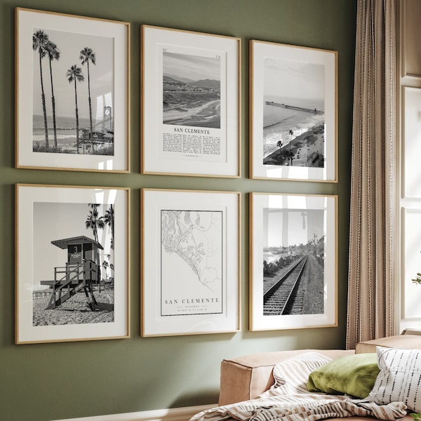 San Clemente City Prints, San Clemente Black and White Prints Set of 6, San Clemente Wall Art, San Clemente Photo Gallery, California