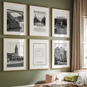 Impressions Wyoming Wyoming Wyoming, impression noir et blanc Wyoming lot de 6, galerie de photos du Wyoming, carte du Wyoming, affiches du Wyoming, Cheyenne