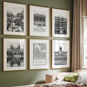 Amsterdam City Prints, Amsterdam zwart-wit prints set van 6, Amsterdamse monumenten, Amsterdam Photo Gallery, Amsterdam kaart, Nederland