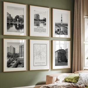Huntsville City Prints, Huntsville Schwarzweißdruck 6er-Set, Huntsville Wandkunst, Huntsville Fotogalerie, Alabama AL