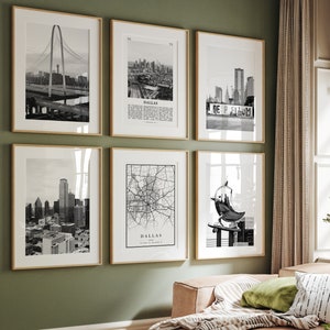 Dallas Texas Black and White City Print, Dallas Set of 6, Dallas City Art Prints, Dallas Photo Gallery, Dallas City Map