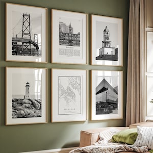 Halifax City Prints, Halifax Schwarzweißdrucke 6er-Set, Halifax Wandkunst, Halifax Fotogalerie, Halifax Karte, Nova Scotia