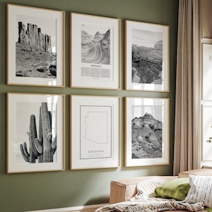 Arizona Schwarzweiß-Stadtdruck, Arizona-Set von 6, Arizona-Kunstdrucke, Arizona-Fotogalerie, Arizona-Karte