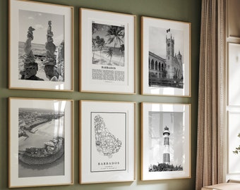 Barbados Black and White Photo Gallery Prints: Caribbean Map Set