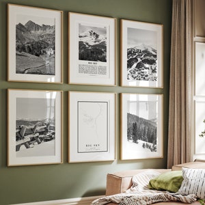 Impresiones de la ciudad de Big Sky, impresiones en blanco y negro de Big Sky (juego de 6), arte mural de Big Sky, galería de fotos de Big Sky, mapa de Big Sky, Montana (MT)