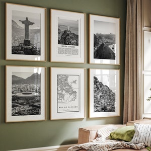 Impresiones de la ciudad de Río de Janeiro, Impresiones en blanco y negro de Río de Janeiro Conjunto de 6, Arte de la pared de Río de Janeiro, Galería de fotos de Río de Janeiro, Brasil