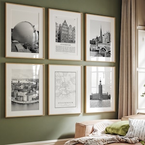 Stockholm City Prints, Stockholm zwart-wit prints set van 6, Stockholm Wall Art, Stockholm Photo Gallery, Stockholm Map, Zweden Europa