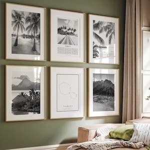 Tahiti Prints, Tahiti Schwarzweiß Prints 6er Set, Tahiti Wandkunst, Tahiti Fotogalerie, Tahiti Karte, Französisch-Polynesien, Papeete