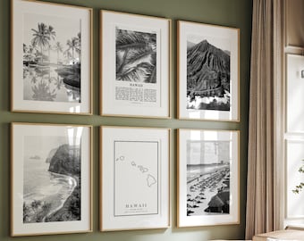 Hawaii Black and White Photo Print Set, City Map