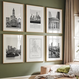 Brisbane City Prints, Brisbane Black And White Prints Set of 6, Brisbane Wall Art, Brisbane Photo Gallery, Brisbane Map, Australia