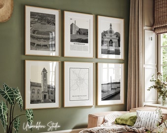 Bloomington Indiana Prints Set: Black and White Landmark Art