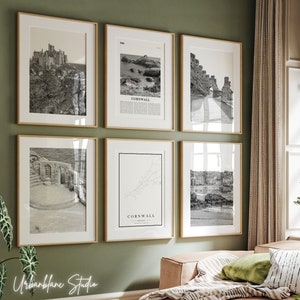 Cornwall Drucke 6er Set | Schwarzweiße Wandgalerie Prints | St Michael’s Mount | Minack Theater | Tintagel Schloss | St. Ives