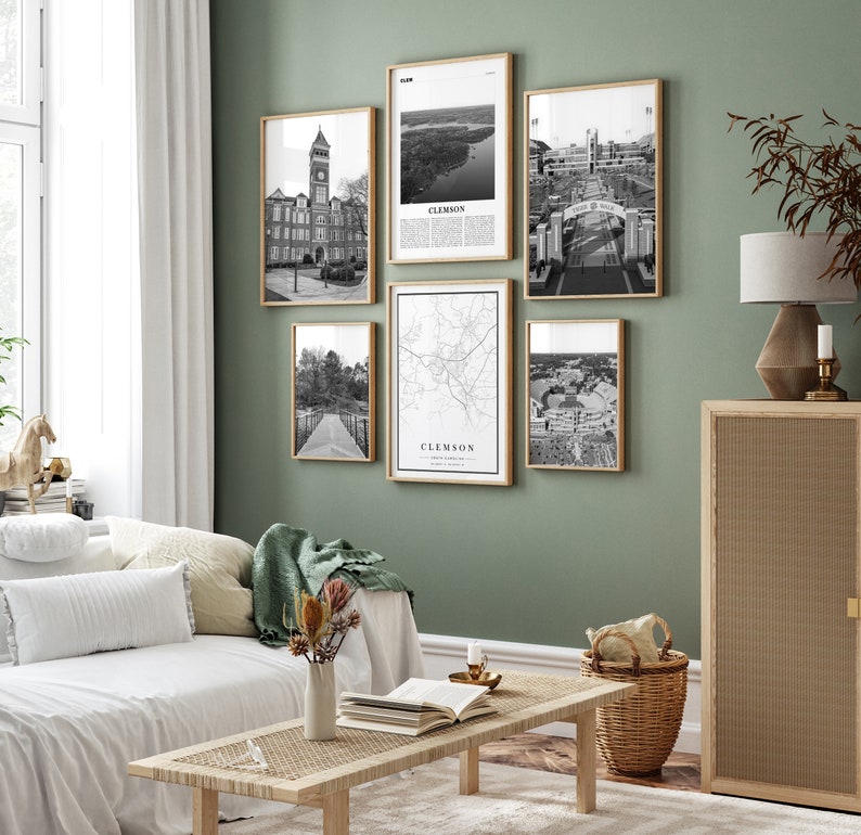 Clemson Prints Set of 6 Black and White Wall Gallery Prints Tillman