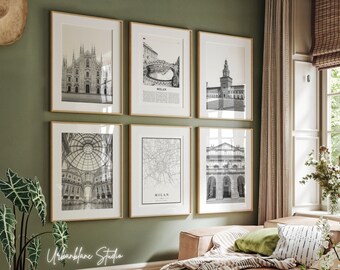Milan Black and White Photo Prints: City Landmarks Set of 6
