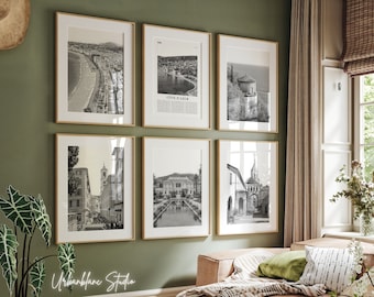 Conjunto de impresiones de la Costa Azul de 6 / Impresiones de la galería de paredes en blanco y negro / Promenade des Anglais / Vieux Nice / Villa Ephrussi / Colline du Château