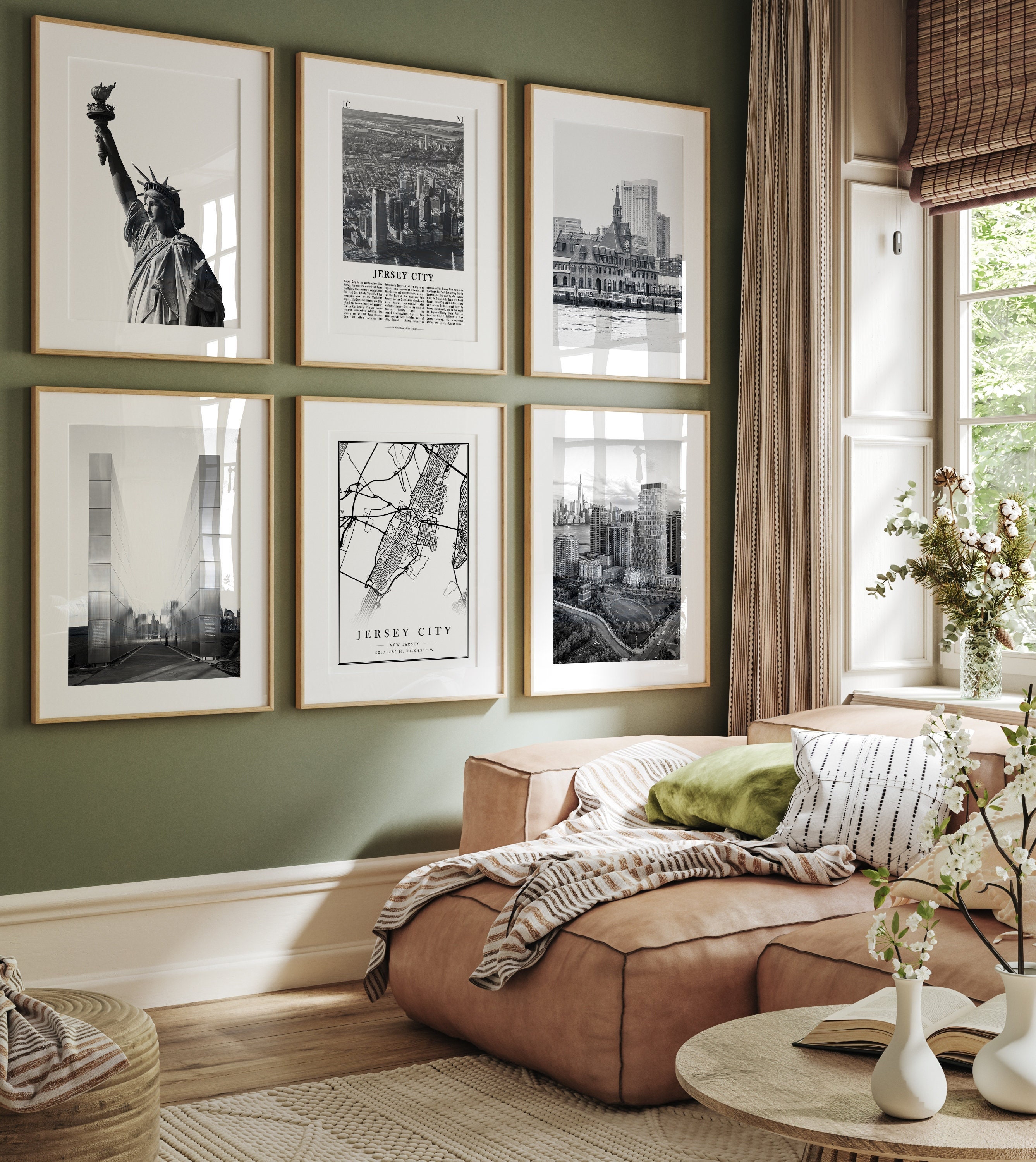 Galeria de fotos em preto e branco de Jersey City: conjunto de 6 artes de parede (download digital)