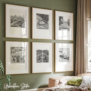 Fort Worth Prints 6er-Set | Schwarz-Weiß-Galeriedrucke | Fort Worth Stockyards | Wassergärten | Botanischer Garten | TCU | Motor-Schnellbahn