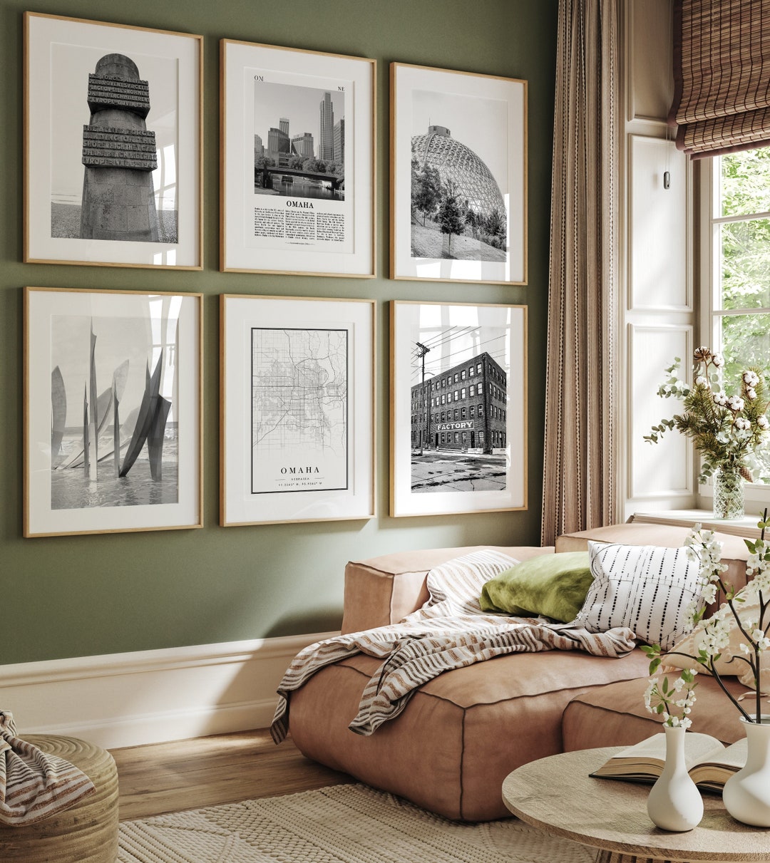 Omaha City Prints, Omaha Black and White Prints Set of 6, Omaha Wall