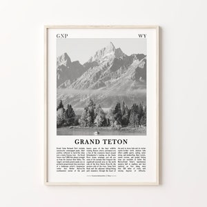 Parques Nacionales de EE. UU. Impresiones en blanco y negro Conjunto de 6, Yosemite, Yellowstone, Gran Cañón, Zion, Grand Teton y Parques Nacionales de las Montañas Rocosas imagen 9