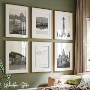 Astoria Prints 6er-Set | Schwarzweiße Drucke | Astoria Säule | **Columbianisches Meeresmuseum | Astoria-Megler-Brücke | Flavel Haus